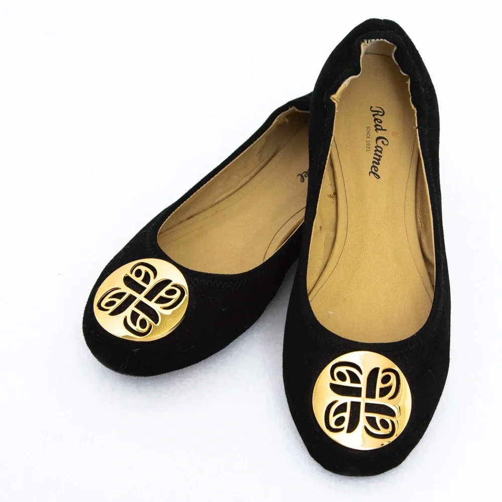 Suede leather ballet flat black with gold accents Red Camel 7